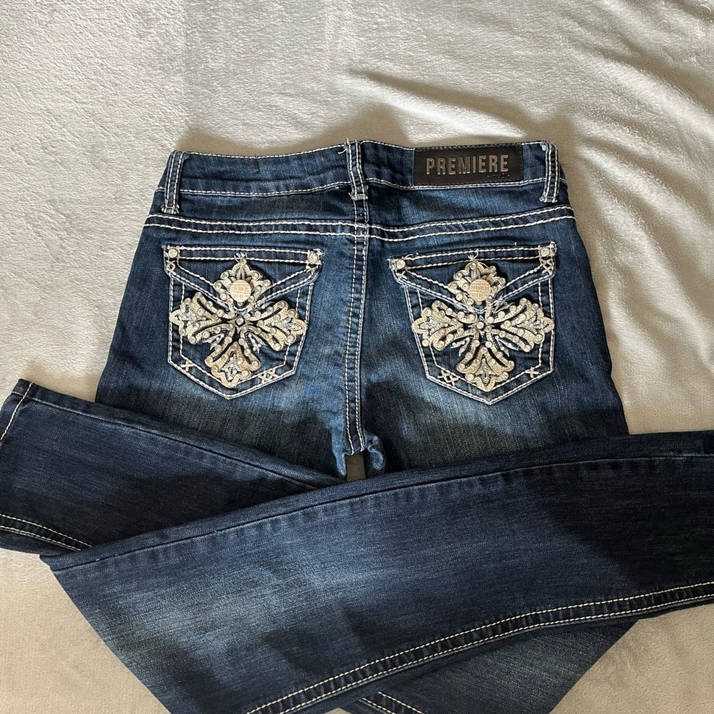 Premier Women's Blue Embroidered Jeans